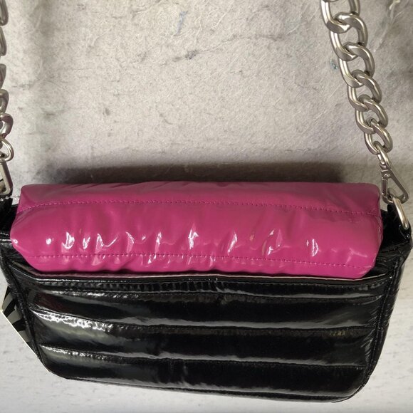Think Royln Bag Womens Pink Black Patent Quilted Chain Crossbody Shoulder Purse - Picture 11 of 16